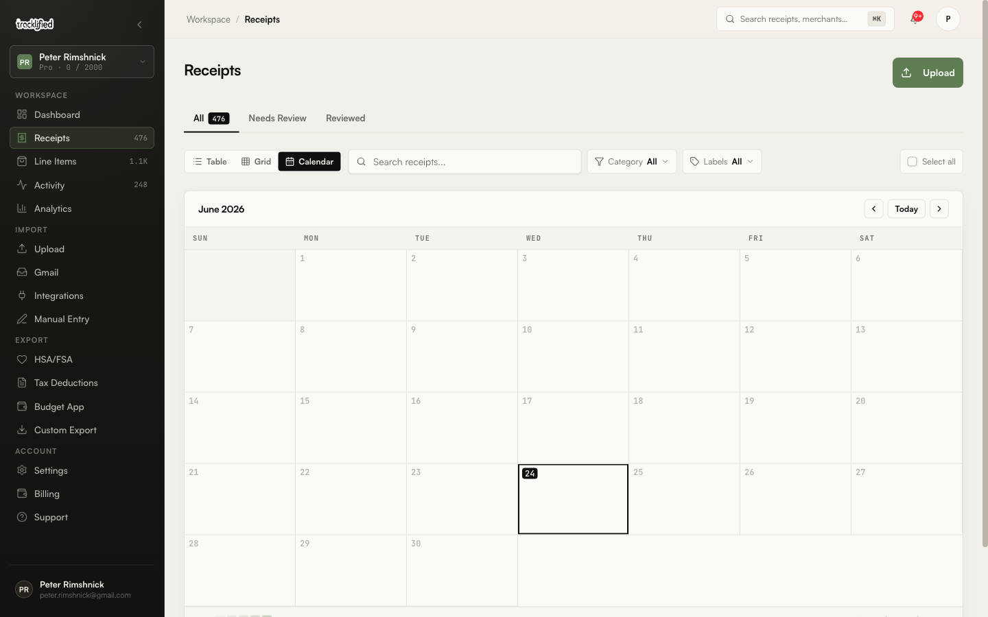 Tracklified calendar view