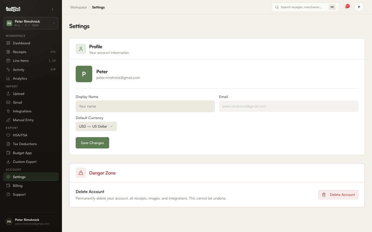 Delete your Tracklified account and data from Settings in one click